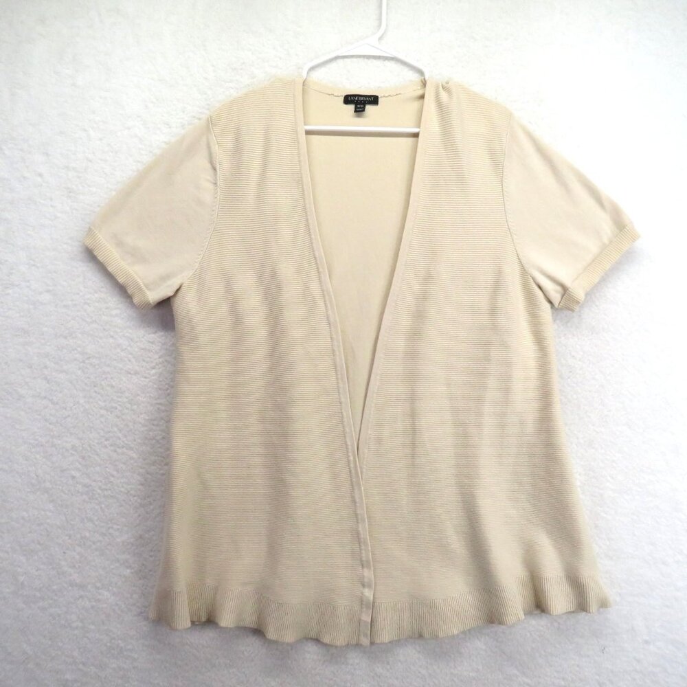 Lane Bryant Sweater Womens 18 20 Beige Short Sleeve Open Front Cardigan Layering